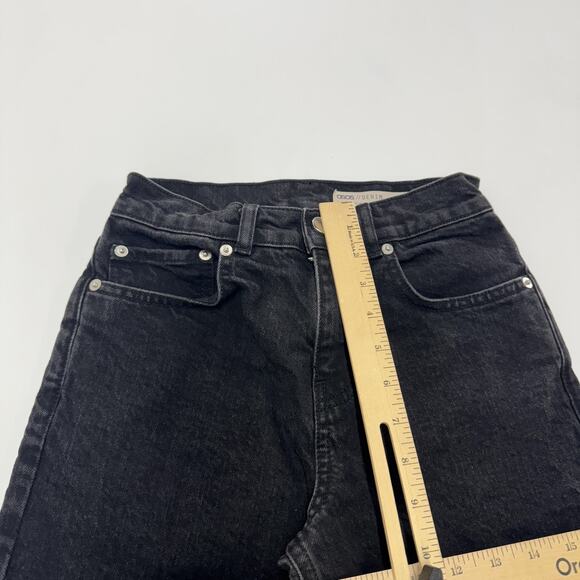 ASOS Jeans Womens 26 Black Washed Straight Leg High‎ Rise Raw Frayed Hem Ankle - Picture 6 of 7